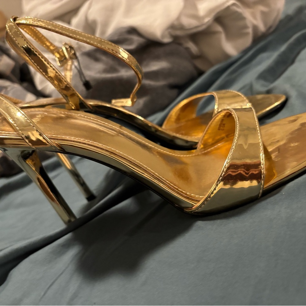 Mango Shiny Gold Strappy Heels